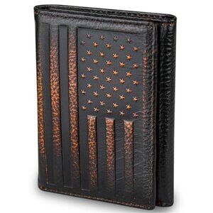 USA Flag Trifold Wallets for Men American Flag Wallet Full Grain Leather